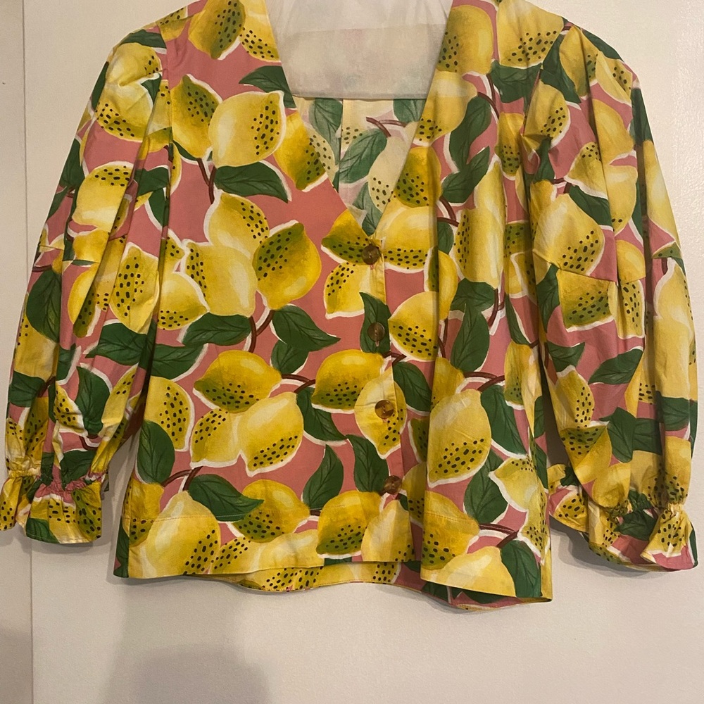 Farm Rio lemon Print cotton top XS